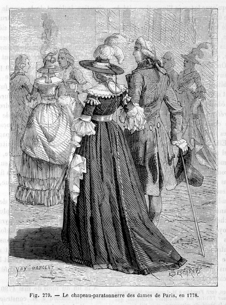 Ladies of Paris lightning rod hat 1778 - engraving by Unknown artist