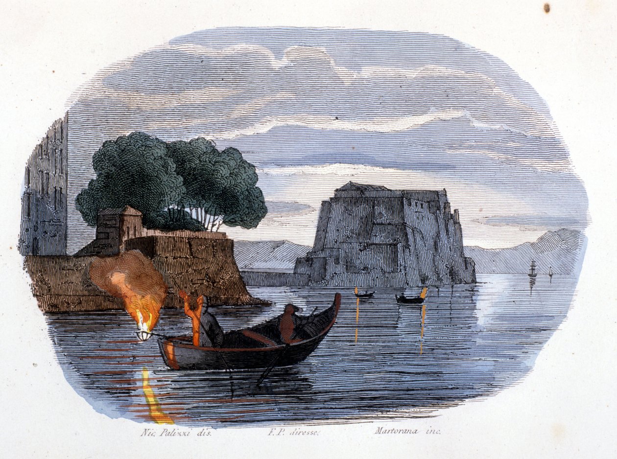 Lamparo fishing, a lamp used to attract fish, in the Bay of Naples. by Unknown artist