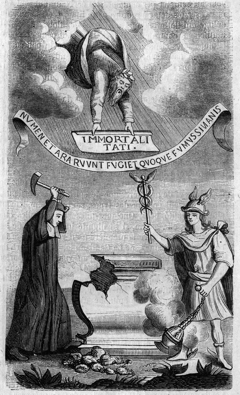 The Apotheosis of the Dictionary - Factums against the French Academy by Antoine Furetiere (1619-1688) - Engraving from 1860 by Unknown artist