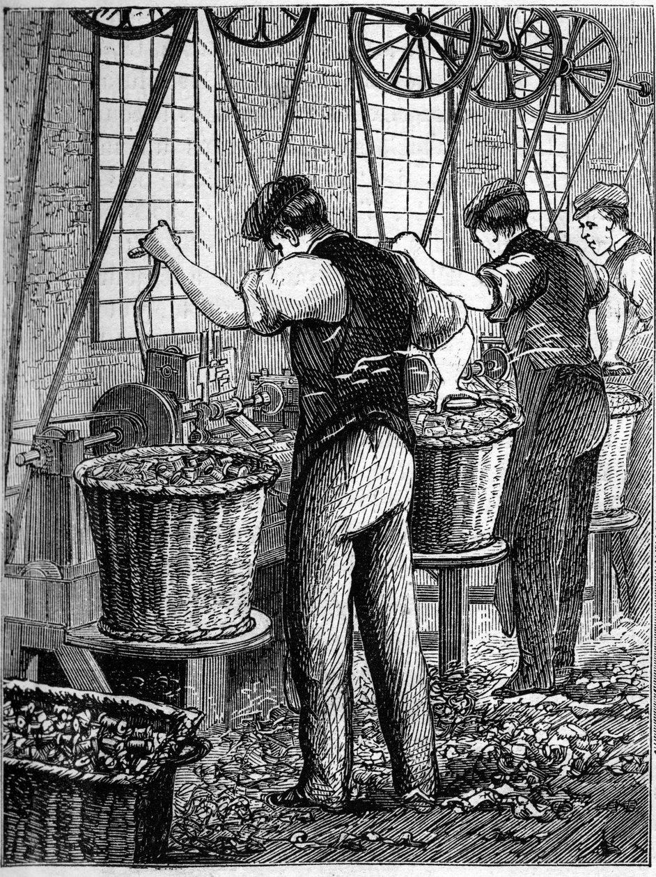 Large English industries: Walter Evans cotton spinning in England in 1863. Manufacture of coils by Unknown artist