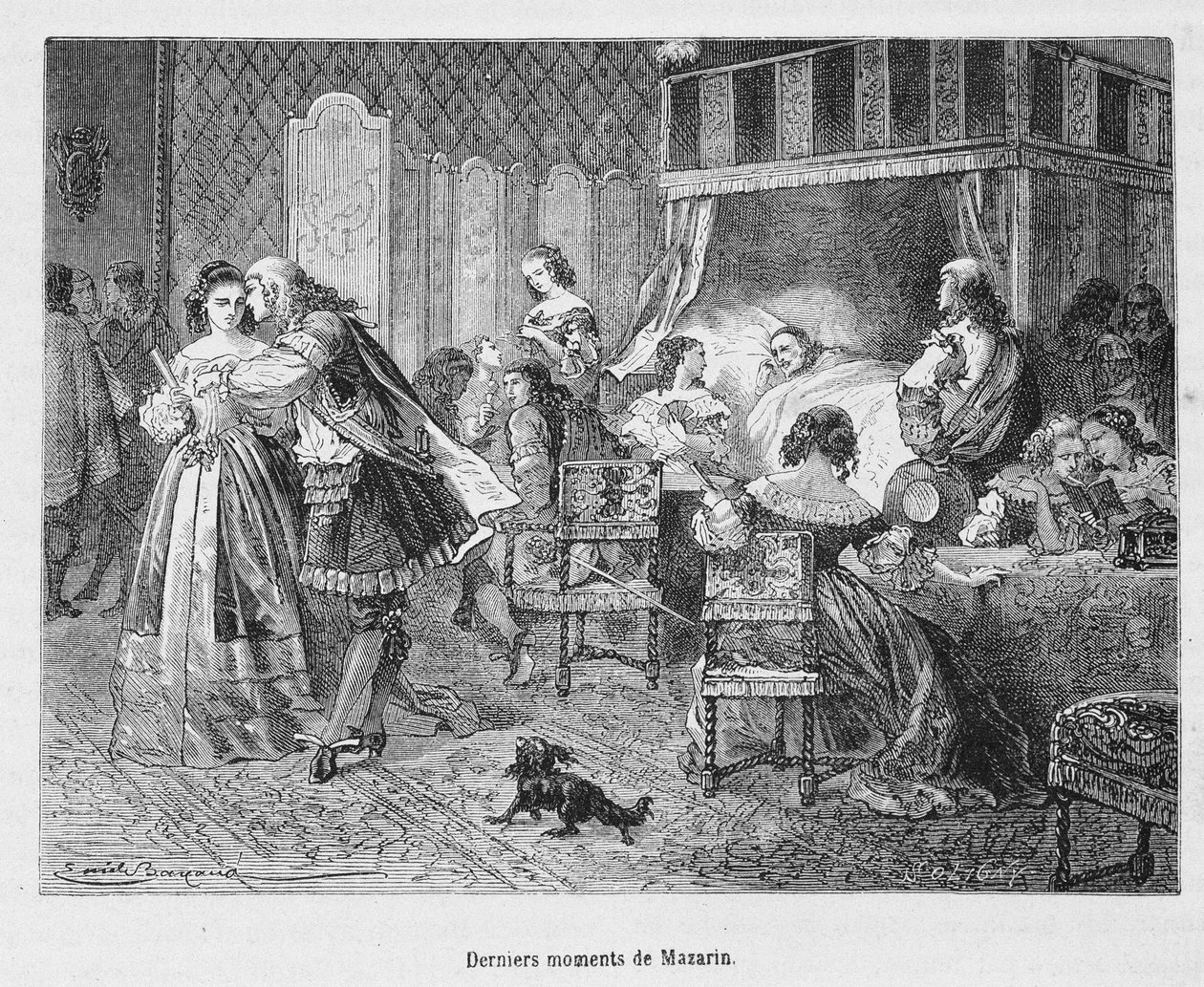 Last moments of Mazarin (1602 - 1661). Illustration in 