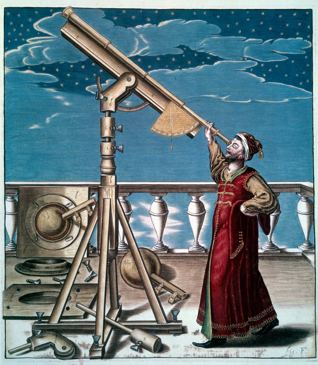 The Astronomer: A Man Watches the Stars in the Telescope. 17th Century. Paris, B.N. by Unknown artist