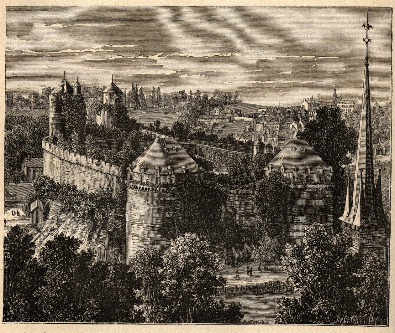 Le Chateau a Fougeres - Brittany - France - engraving in 