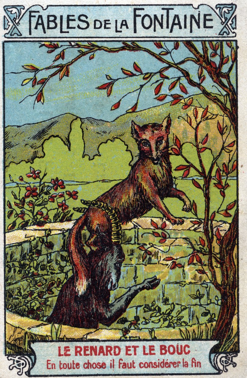 The Fox and the Goat - Fables by Jean de La Fontaine - Chromolithography of the End of the 19th Century by Unknown artist