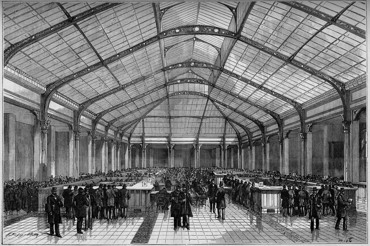 Le crédit foncier à Paris: The great hall of the cash registers in 1883 by Unknown artist