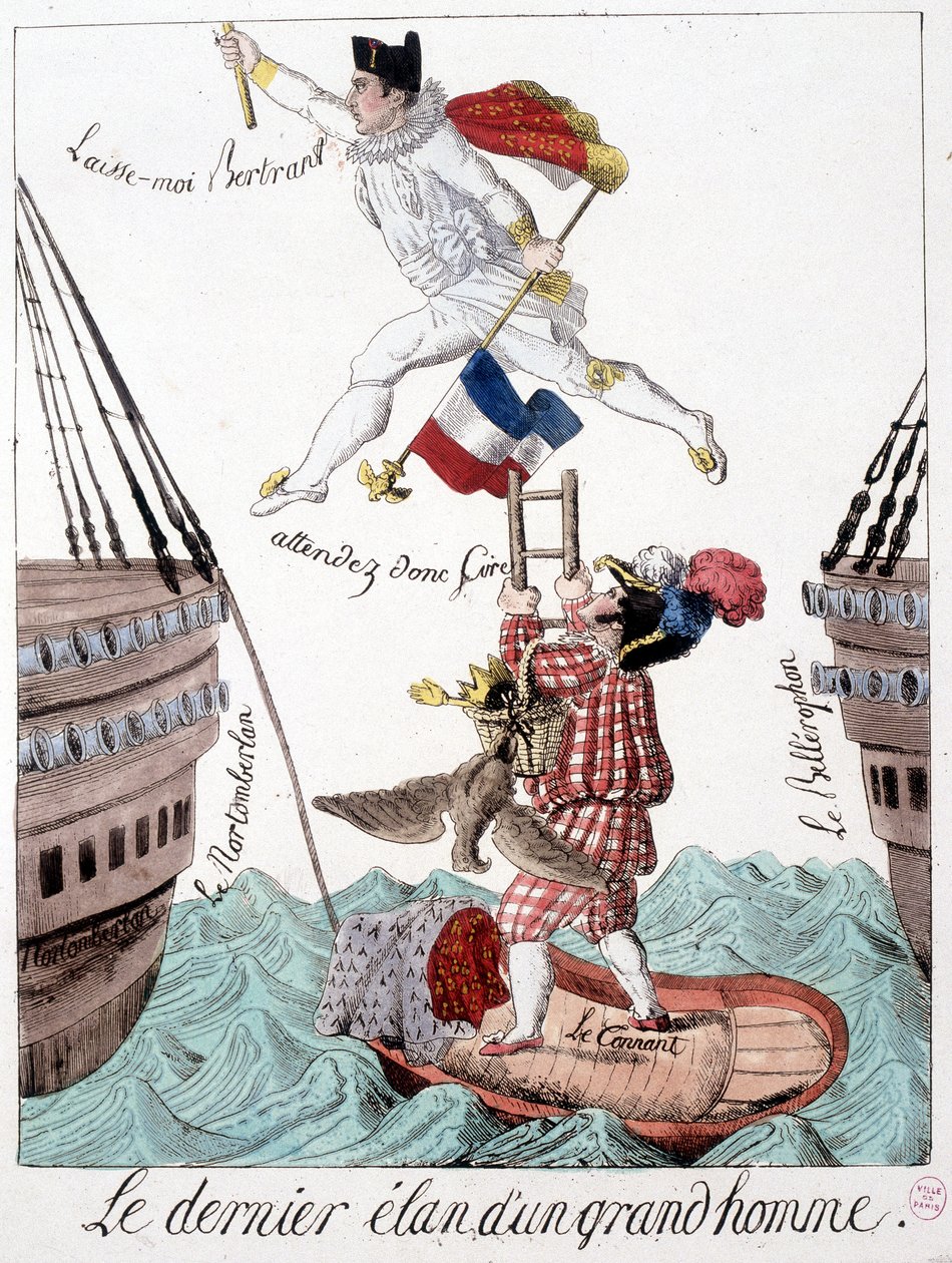 The last surge of a great man: caricature of Napoleon and General Bertrand - in 