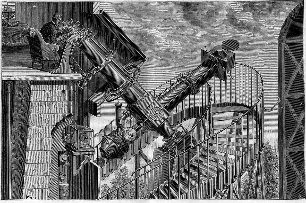 The Great Equatorial of the Paris Observatory. Engraving from 1883 by Unknown artist