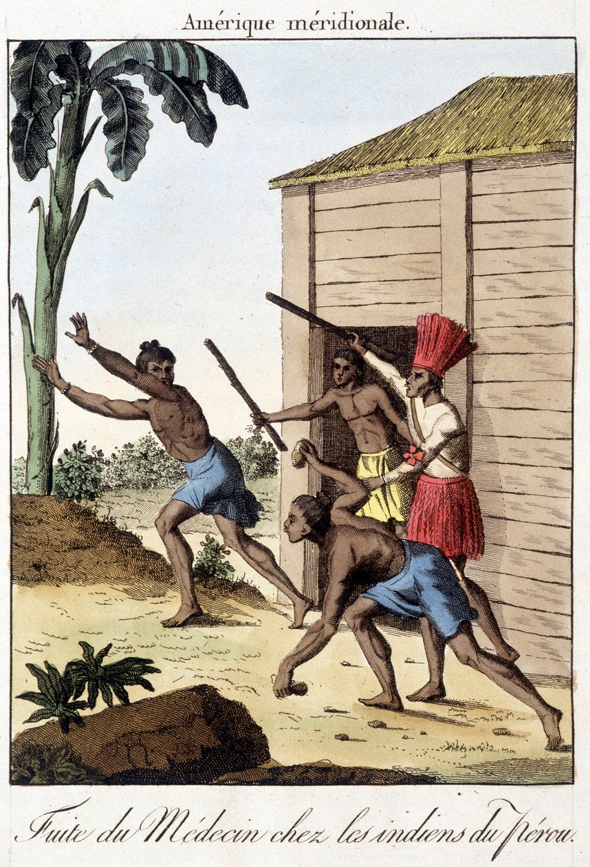 Escape of the Doctor among the Indians of Peru (Inca) - Engraving by Unknown artist