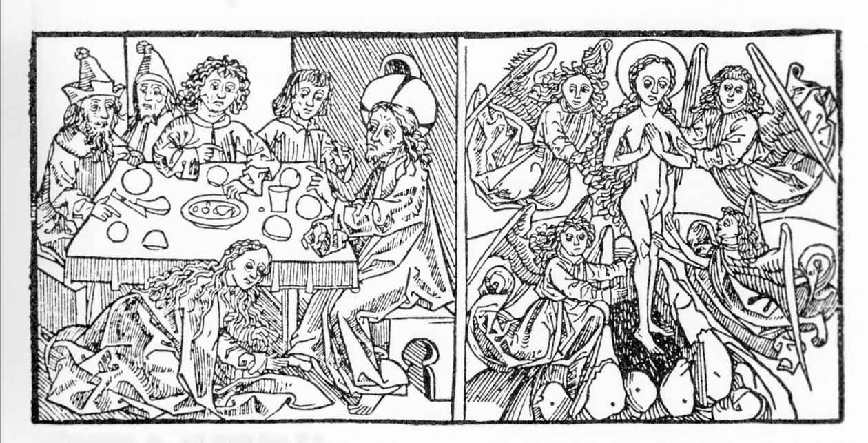 Left: Saint Mary Magdalene dries Jesus