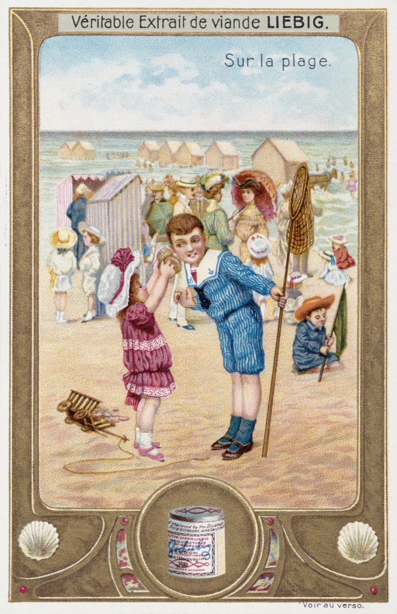 Leibig Card Depicting French Children on the Beach, 1890 by Unknown artist