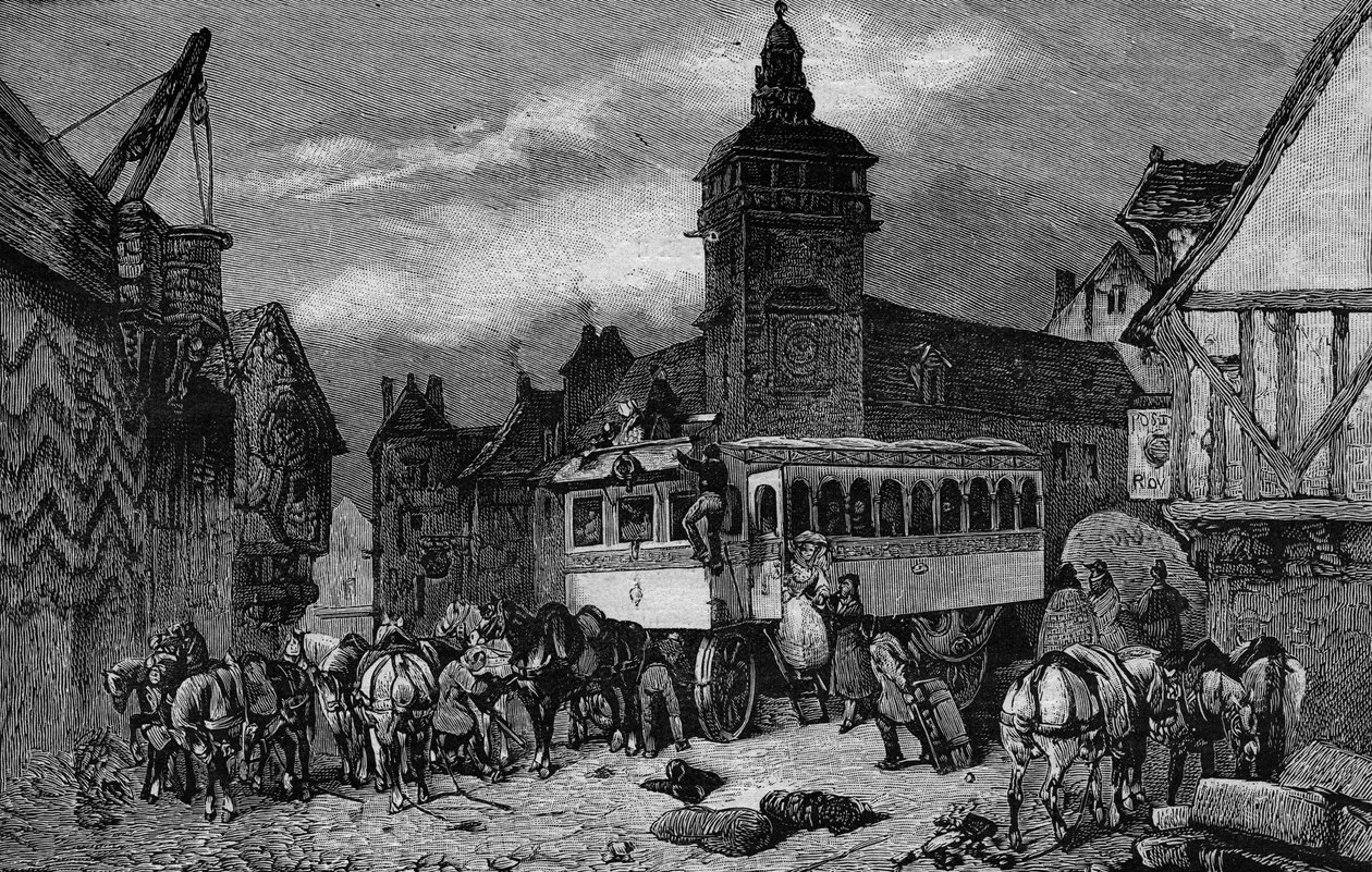 Les Omnibus de Paris in the 19th Century: The Car Has 60 Seats - Engraving from 1892 by Unknown artist