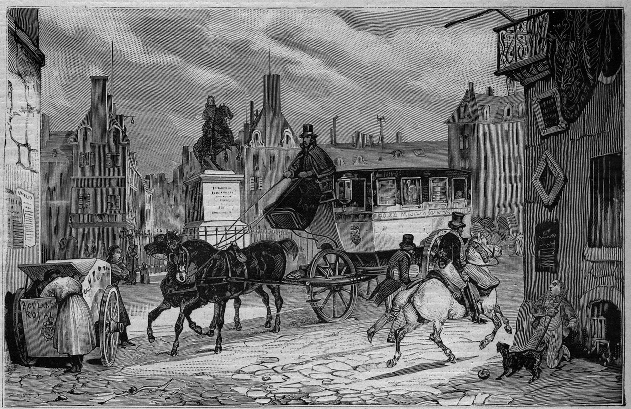 Les Omnibus de Paris in the 19th century: the tricycle - engraving from 1892 by Unknown artist