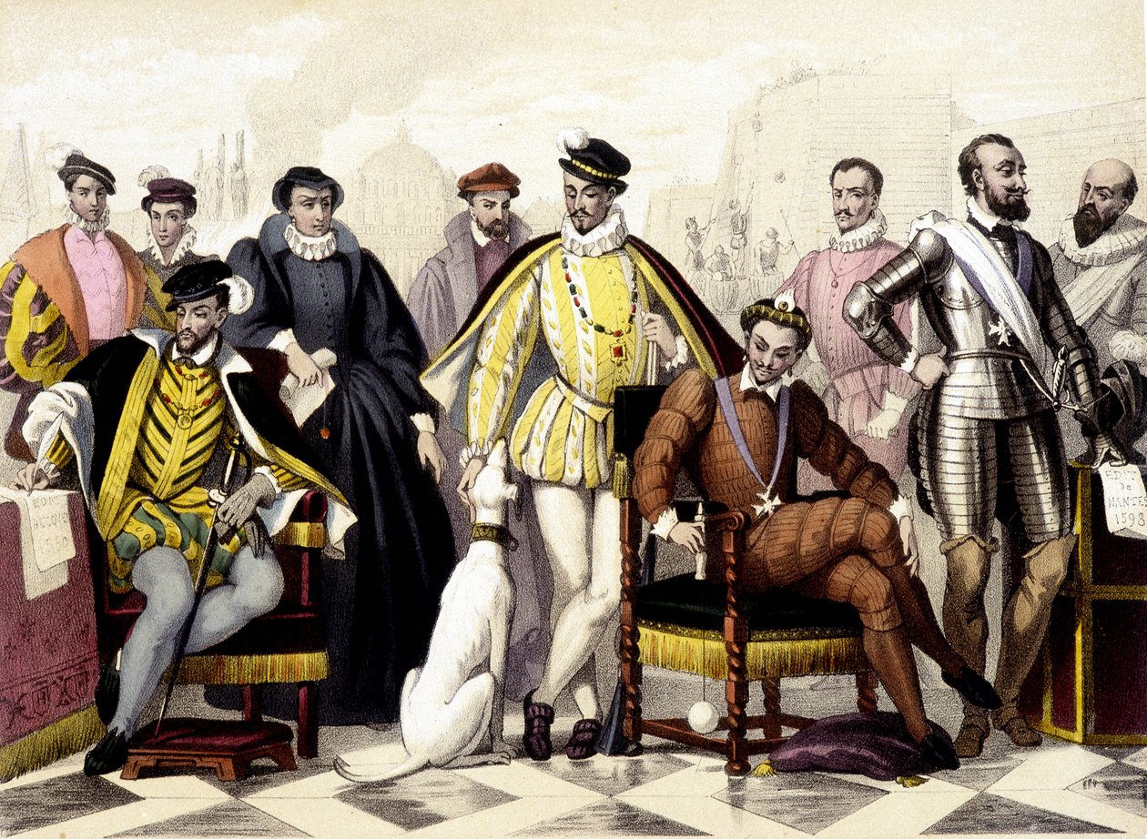 Les Valois - From 1547 to 1589. Henry II, Catherine de Medici (Caterina de Medici), Charles IX, Henry III, Henry IV. Engraving of the 19th Century. by Unknown artist