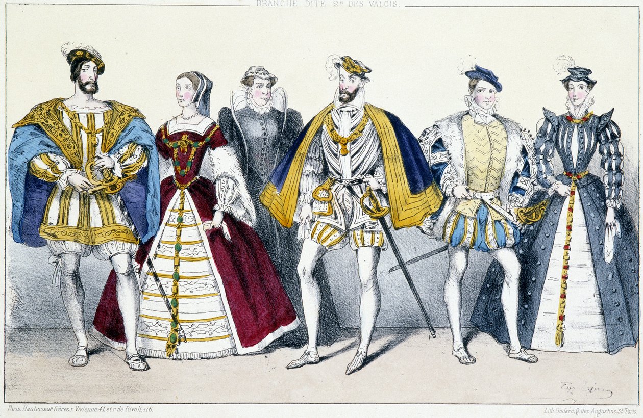 The Valois: Francois I and Claude de France, Catherine de Medicis and Henri II, Francois II and Mary Stuart - Plate from Kings and Queens of France in Prints, Paris, ed. Swift by Unknown artist