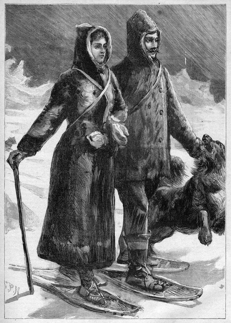 Lieutenant Robert Edwin Peary (1856-1920) in Greenland with his wife - engraving in 