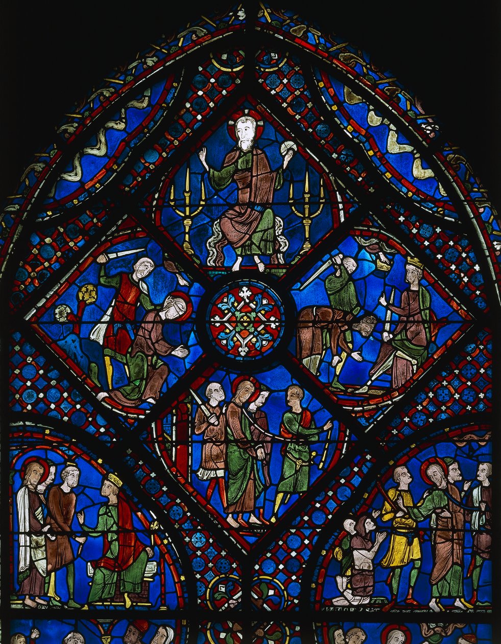 Life of St James the Greater, upper section of the window, stained glass window, Chartres Cathedral by Unknown artist