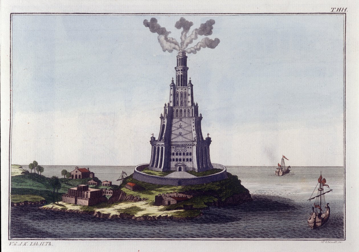 Lighthouse of Alexandria. Engraving from the beginning of the 19th century by Unknown artist