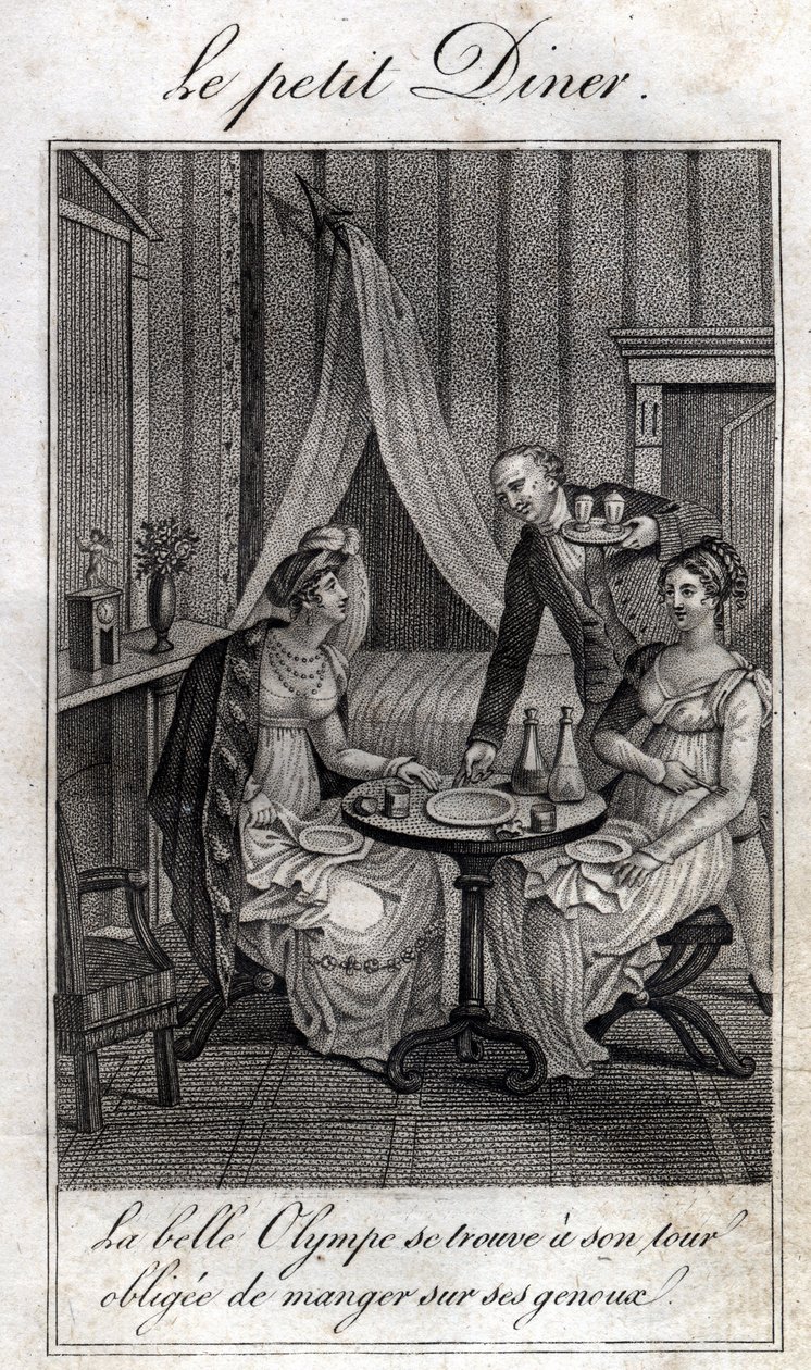 Little dinner. Olympe de Gouges (1748-1793), French woman of letters and revolutionary with Celine, one of her friends by Unknown artist