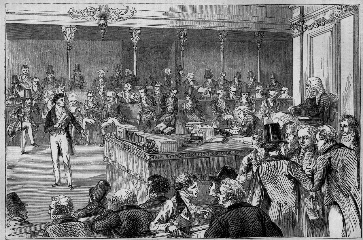 Lord John Russell (1792-1878) introducing the Reform Bill (Reform Act) in the House of Lords 1832 (engraving) by Unknown artist