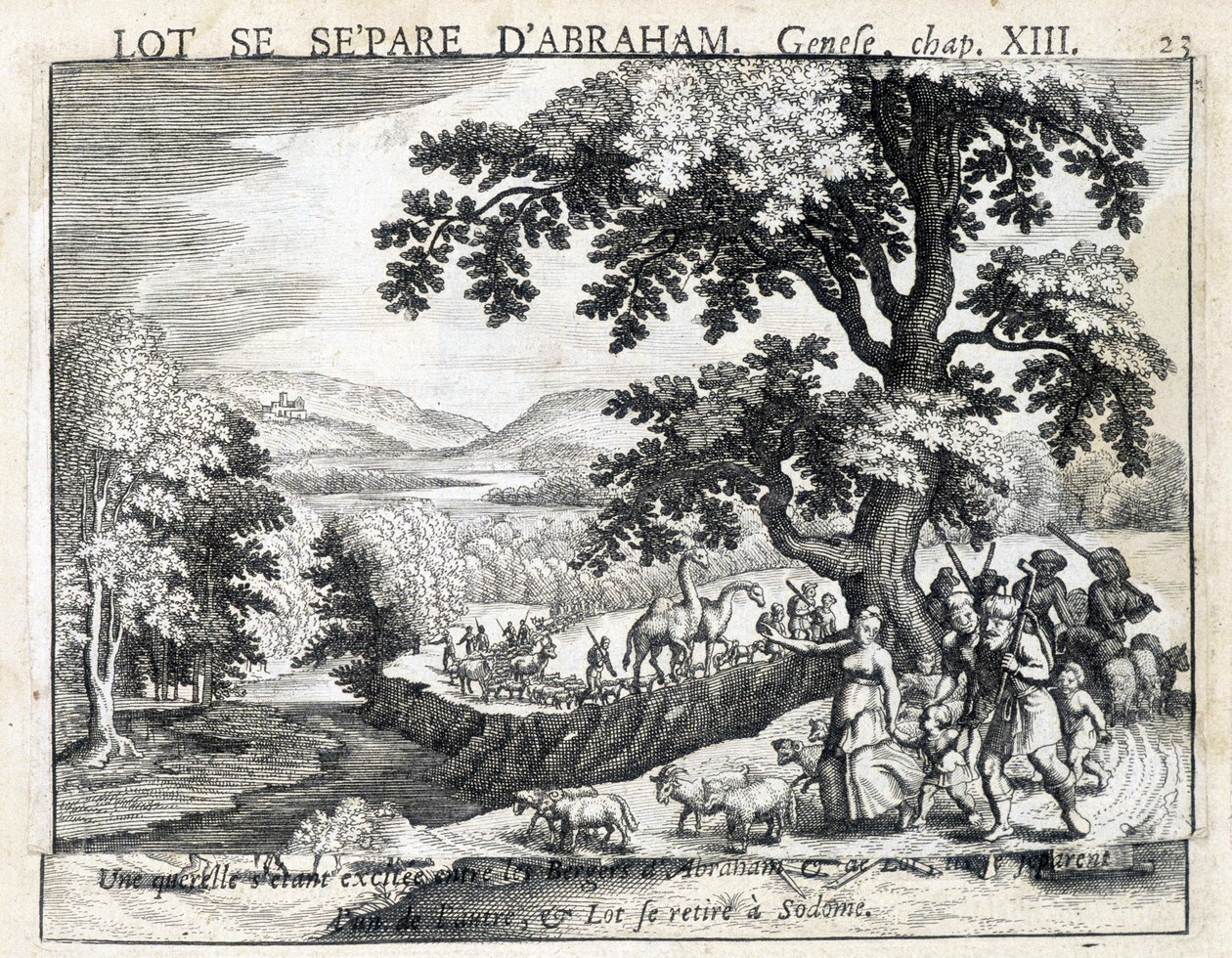 Loth Separates from Abraham - Bible, Engraving by Unknown artist