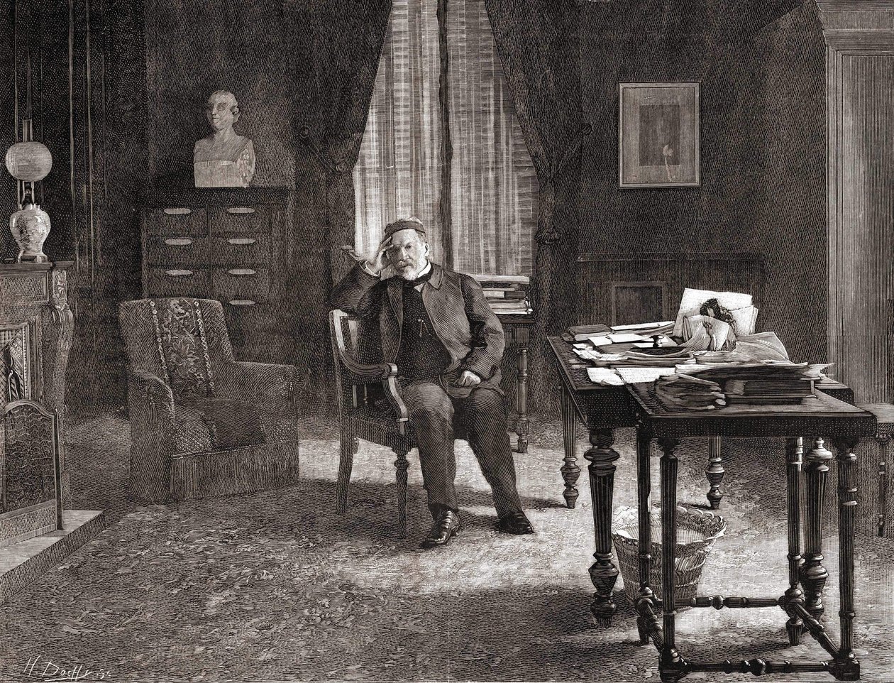 Louis Pasteur in his office at the institute. 19th century engraving by Unknown artist