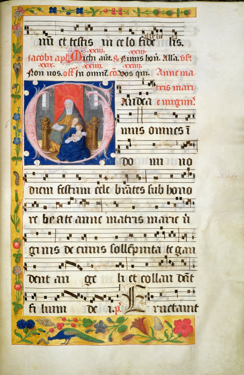 St. Anne Throned, Reading, the Virgin with Child Seated Before Her, Initial from an Antiphon, Late 15th Century by Unknown artist