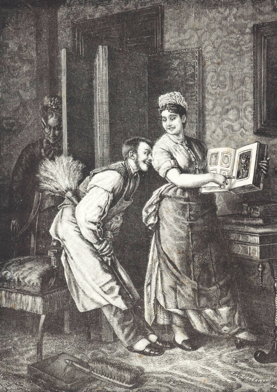 Maid taking liberties and overheard by mistress of house (litho) by Unknown artist