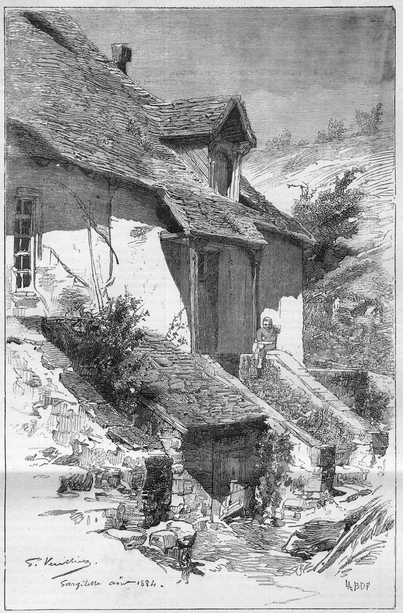 House of George Sand in Gargilesse, France. Engraving in 
