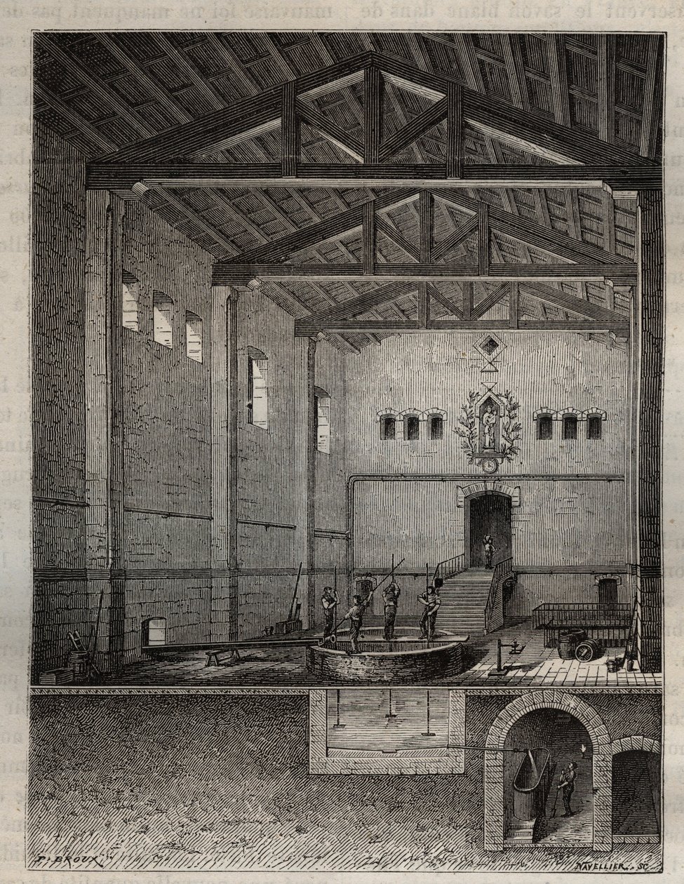 Manufacture of soap - Operation of the liquidation of white soap, with cut in the bottom the spinning - engraving in 