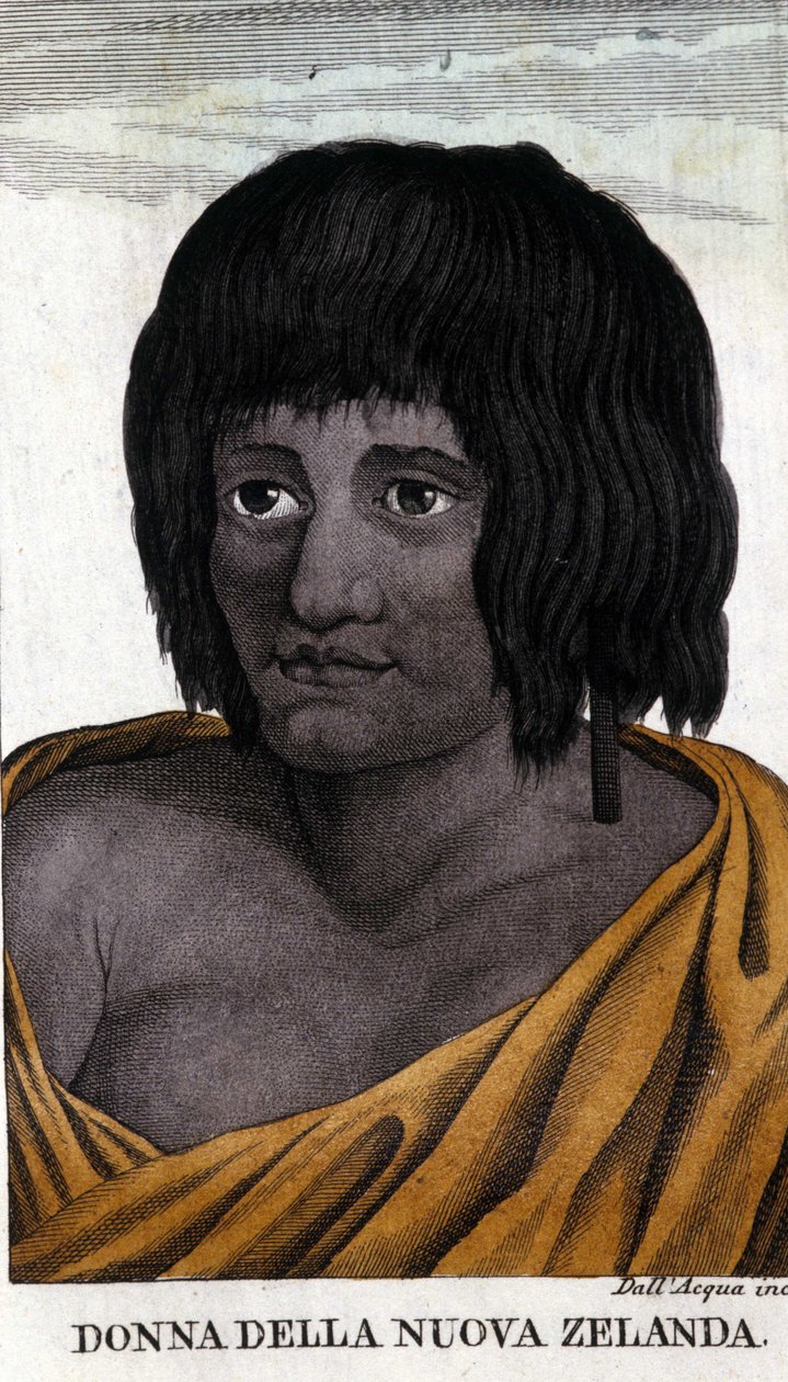 Maori woman from New Zealand. Engraving from the beginning of the 19th century by Unknown artist