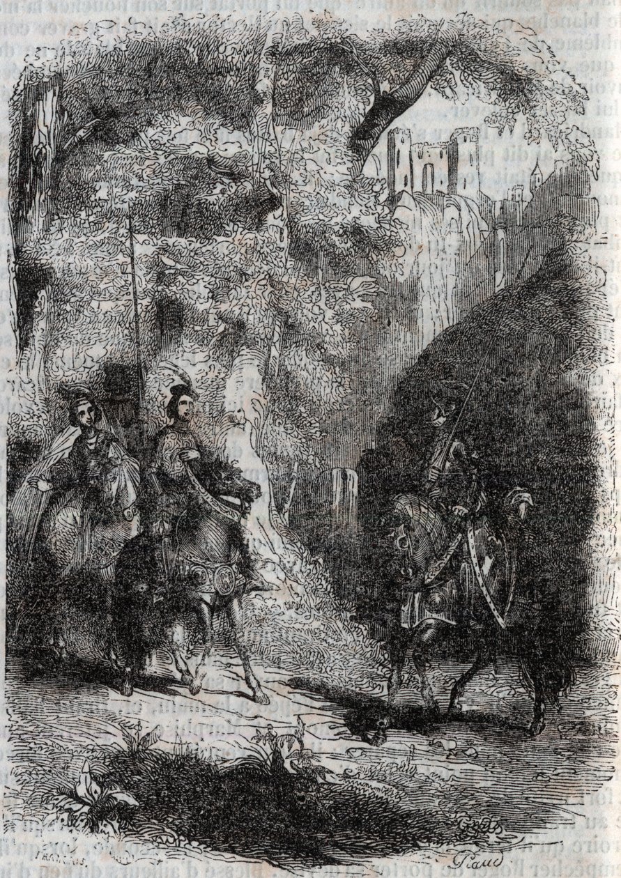 Marphise and the old woman meet Pinabel - engraving of 1851 from 