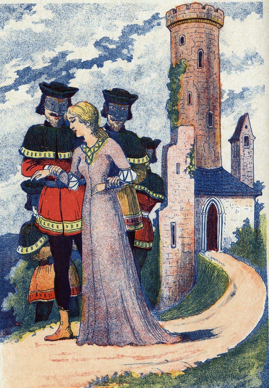Men Mask Train the Princess. Illustration for 