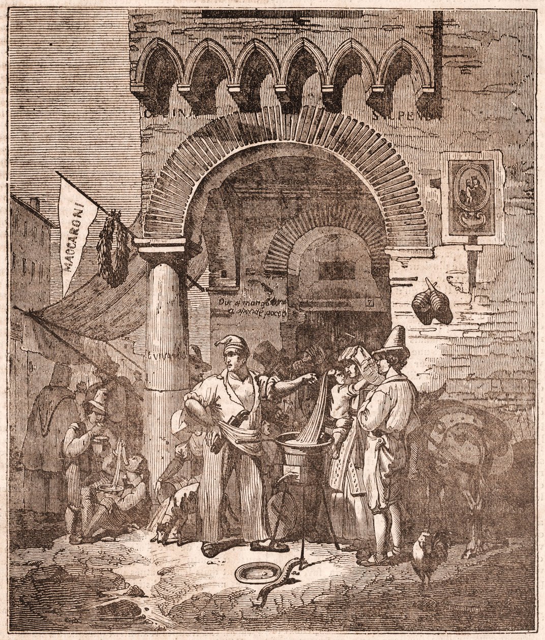 Merchant Cooking Pasta in a Saucepan, Italian Scene by Unknown artist