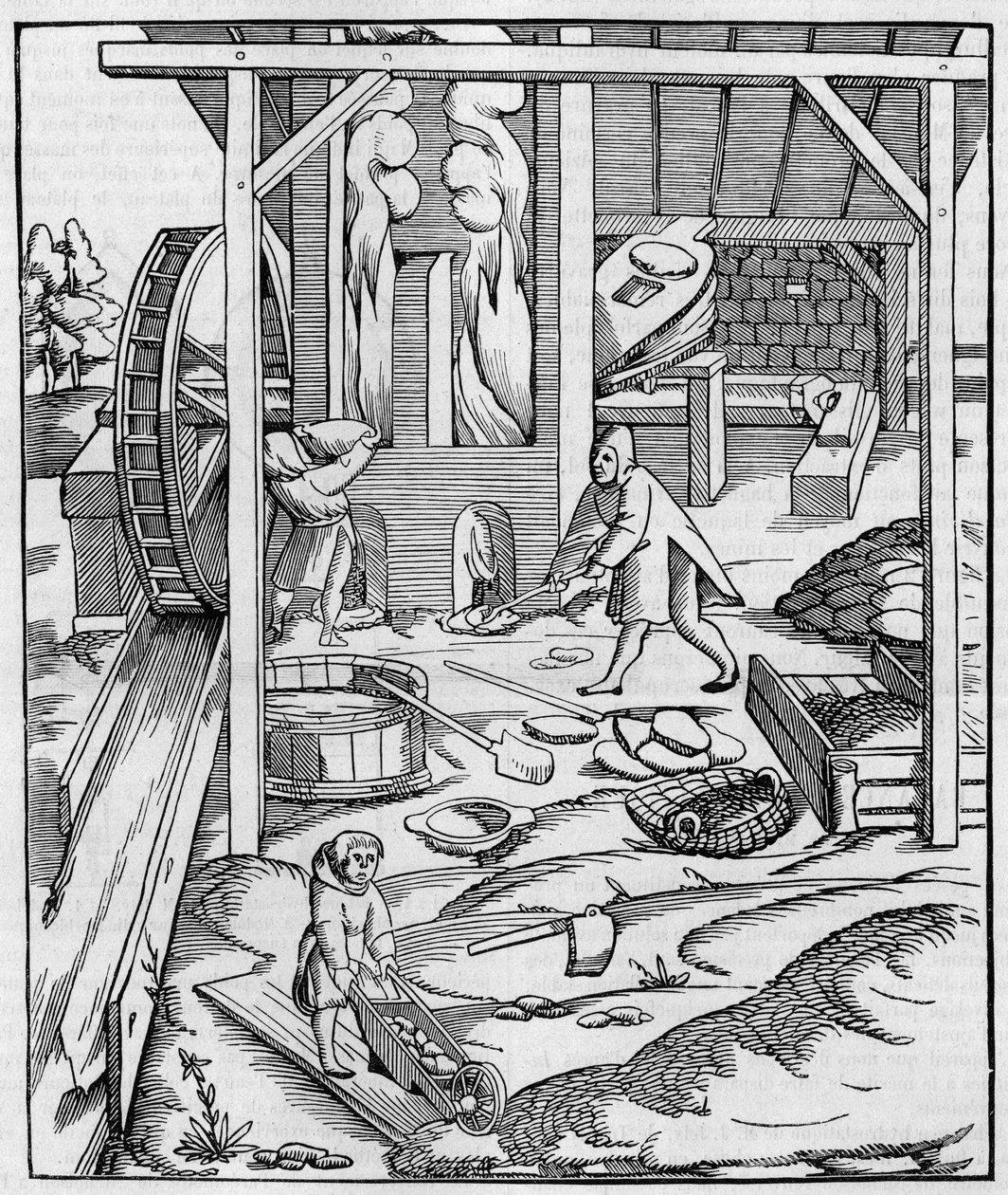 Metal furnace blower operated by a hydraulic motor. Facsimile of an engraving published in 