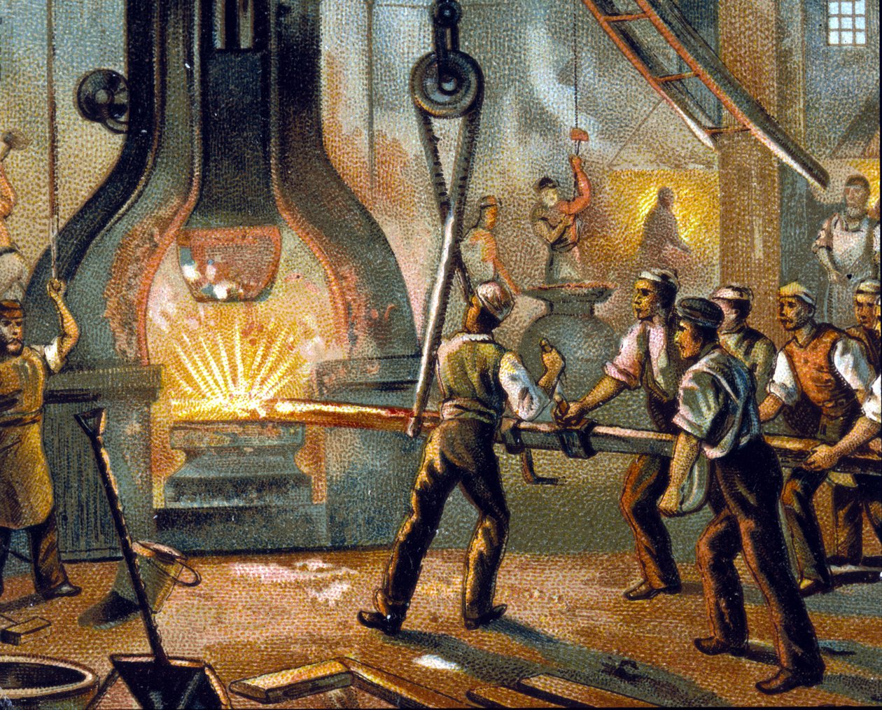 Metallurgy: Drumhammer - Manufacture of Iron. Chromolithograph 1890 by Unknown artist