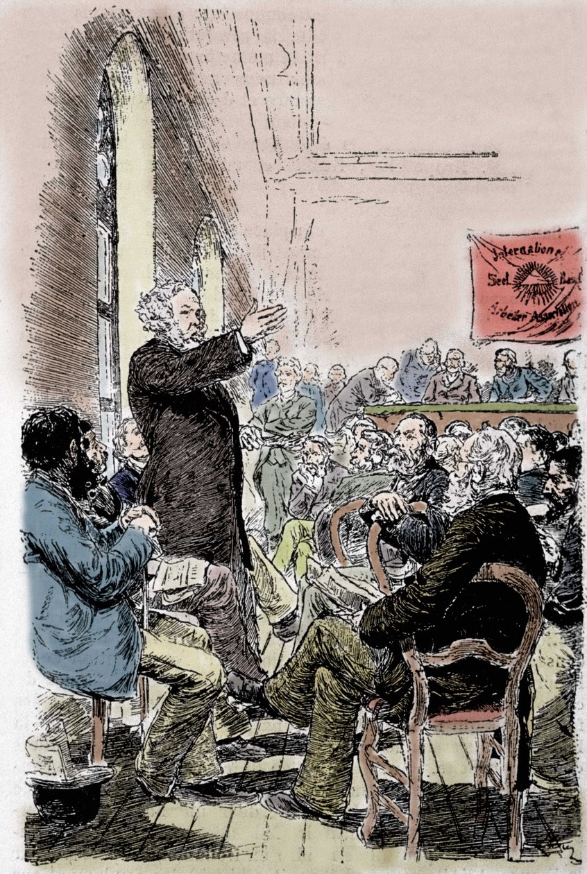 Mikhail Aleksandrovich Bakunin (Bakunin) (1814-1876), Russian Anarchist at the Bale Congress in Switzerland in September 1869 by Unknown artist