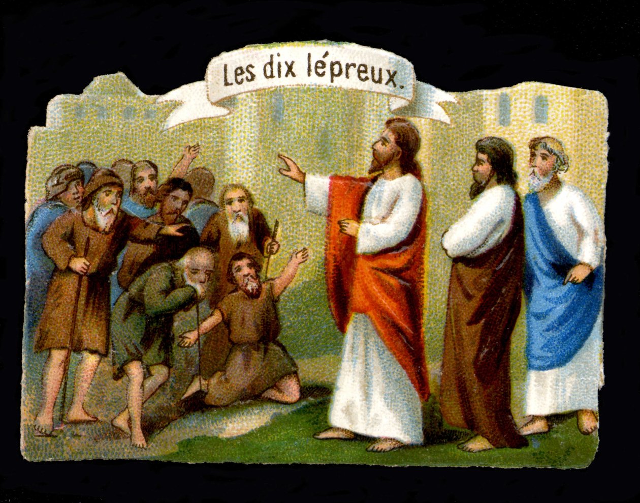 Miracles of Jesus. Christ healing the lepers. 19th century chromolithography. by Unknown artist