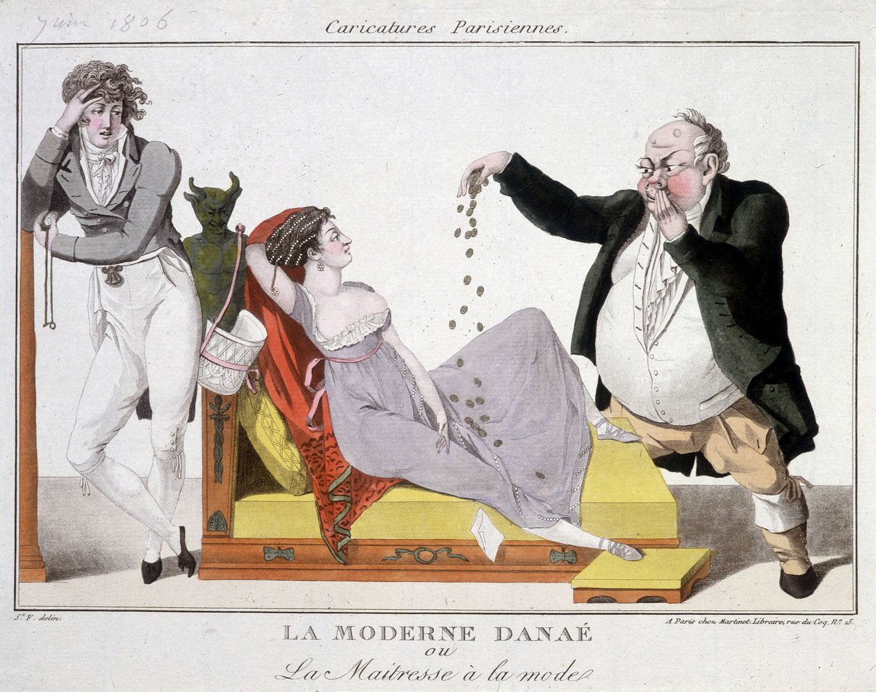 Modern Danaé or the fashionable mairess (prostitution) - caricature by Unknown artist