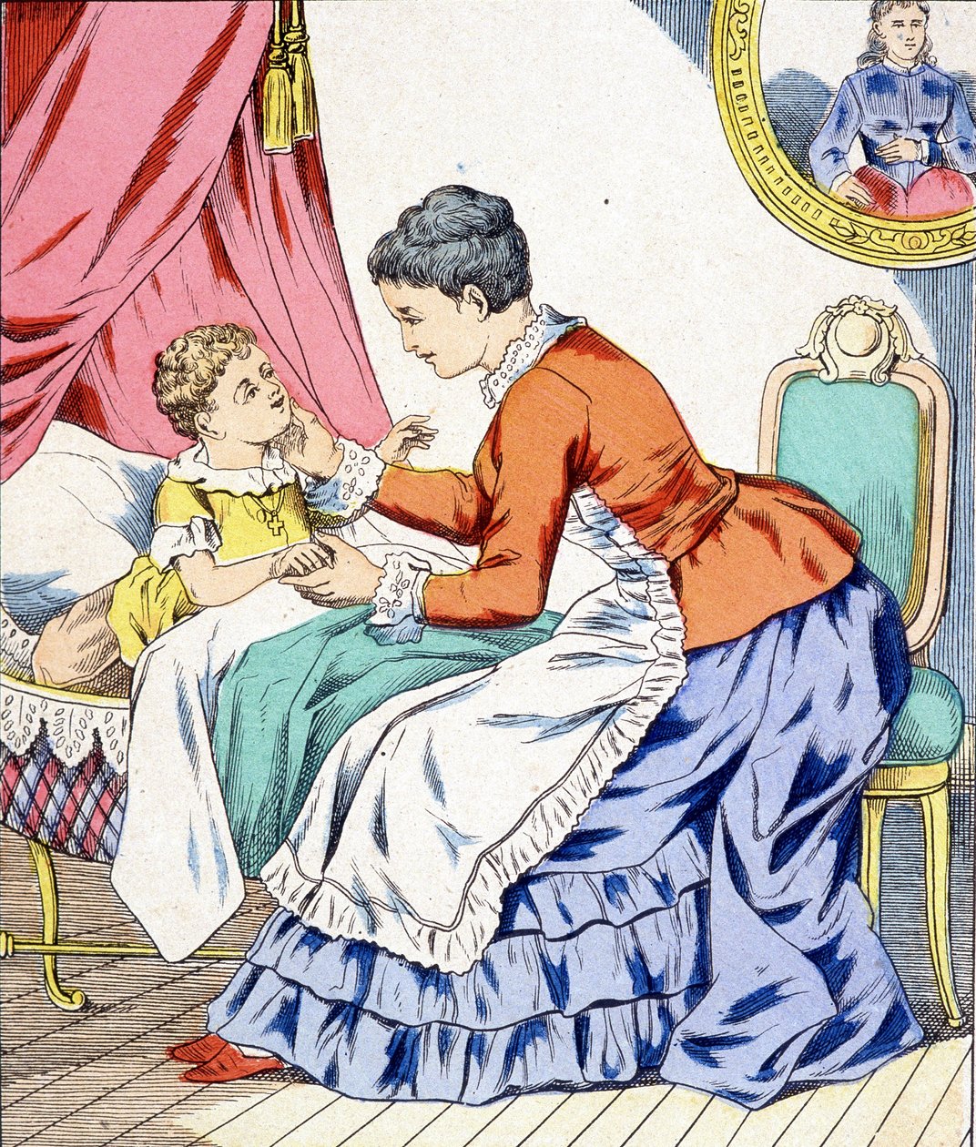 Mom singing a lullaby to her child to sleep by Unknown artist