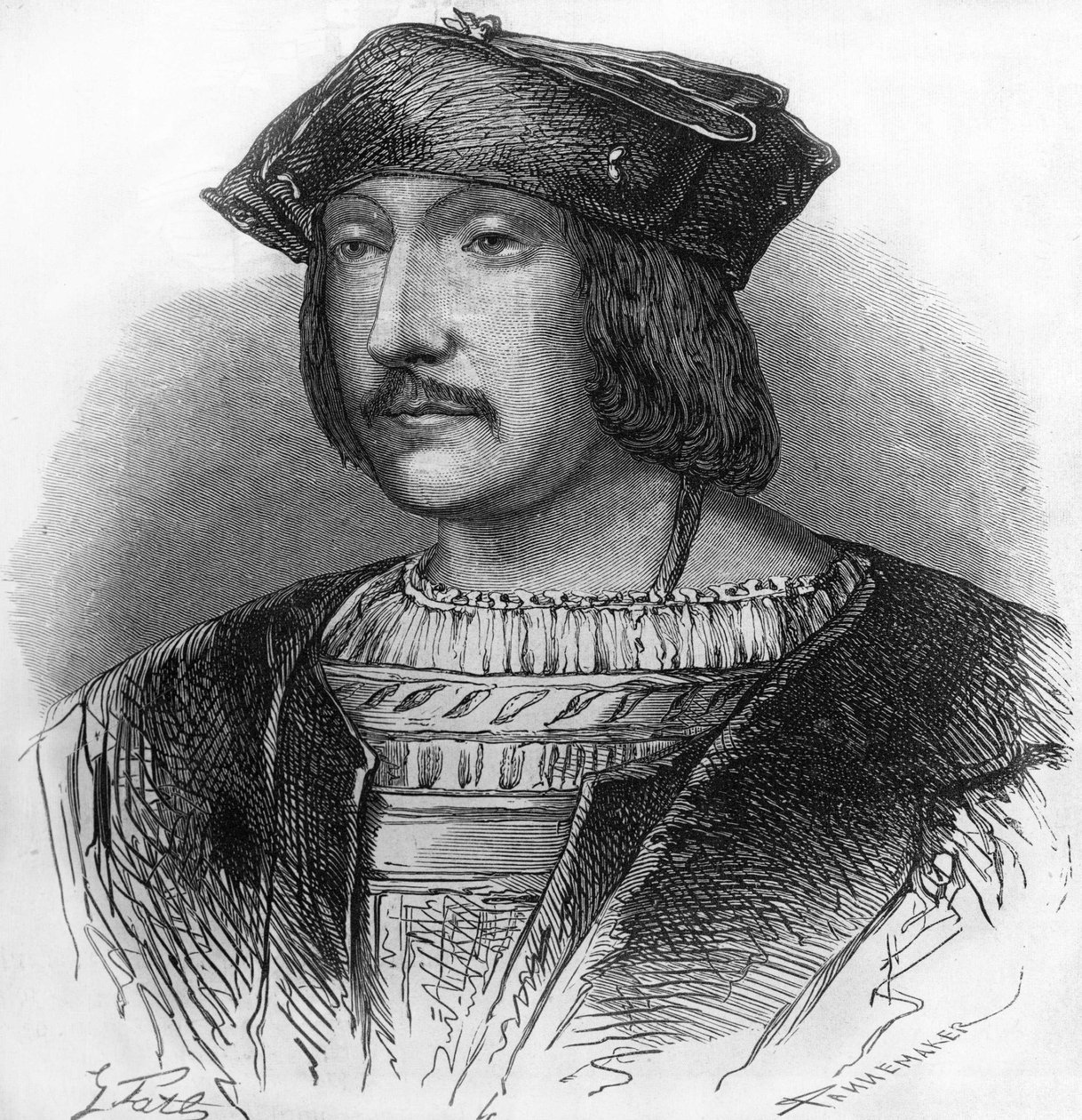 Monsignor Lautrec (16th century), who caused the French war to be lost in Italy. Engraving of the 19th century by Unknown artist