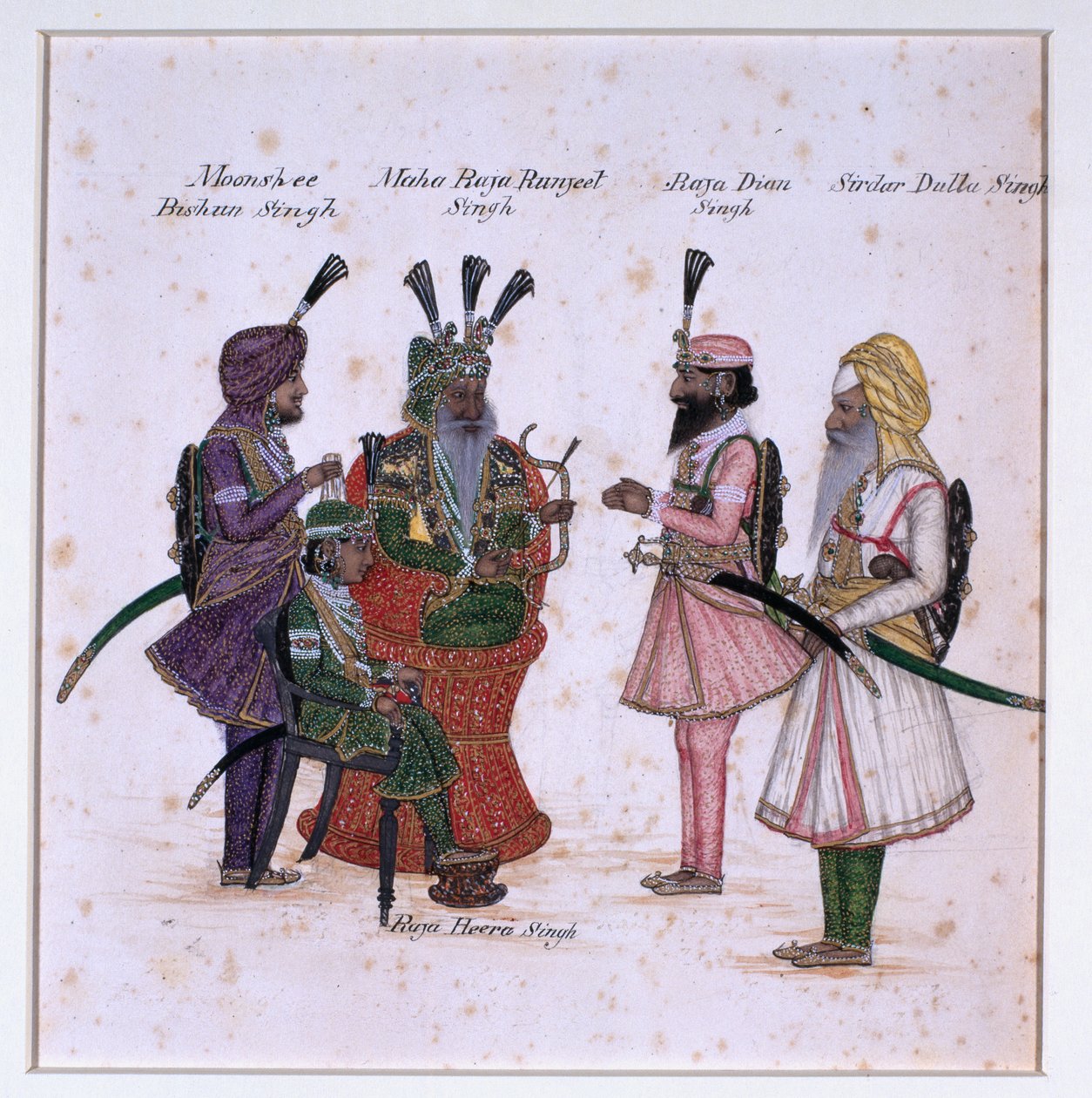 Moonshee Bishun Singh, Maha Raja Ranjeet Singh, Raja Dian Singh, Sirdar Dulla Singh by Unknown artist