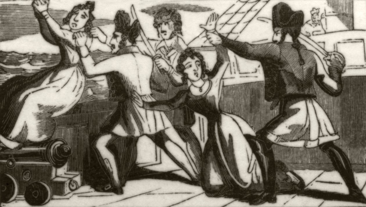 Mrs Glass and her daughter imploring the pirates to save their lives, c.1836 by Unknown artist