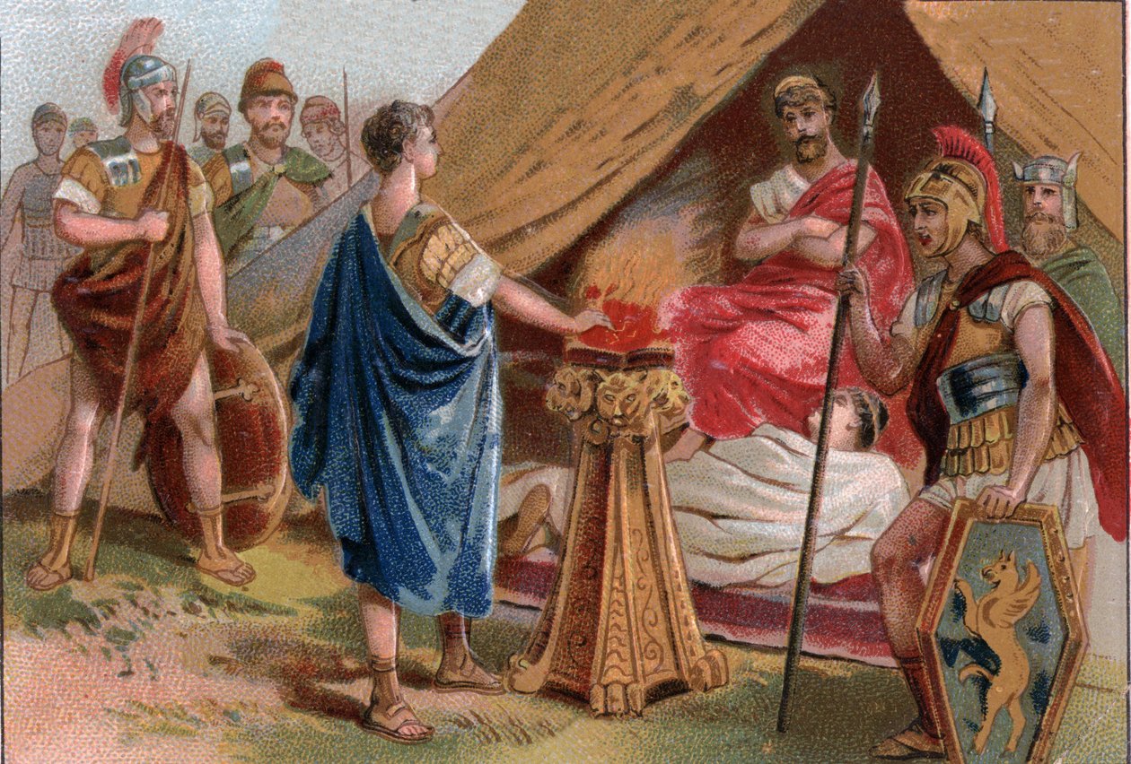 Mucius Scaevola before Porsenna. Caius Mucius Scaevola, a young Roman patrician captured by the royal guard of Porsenna by Unknown artist