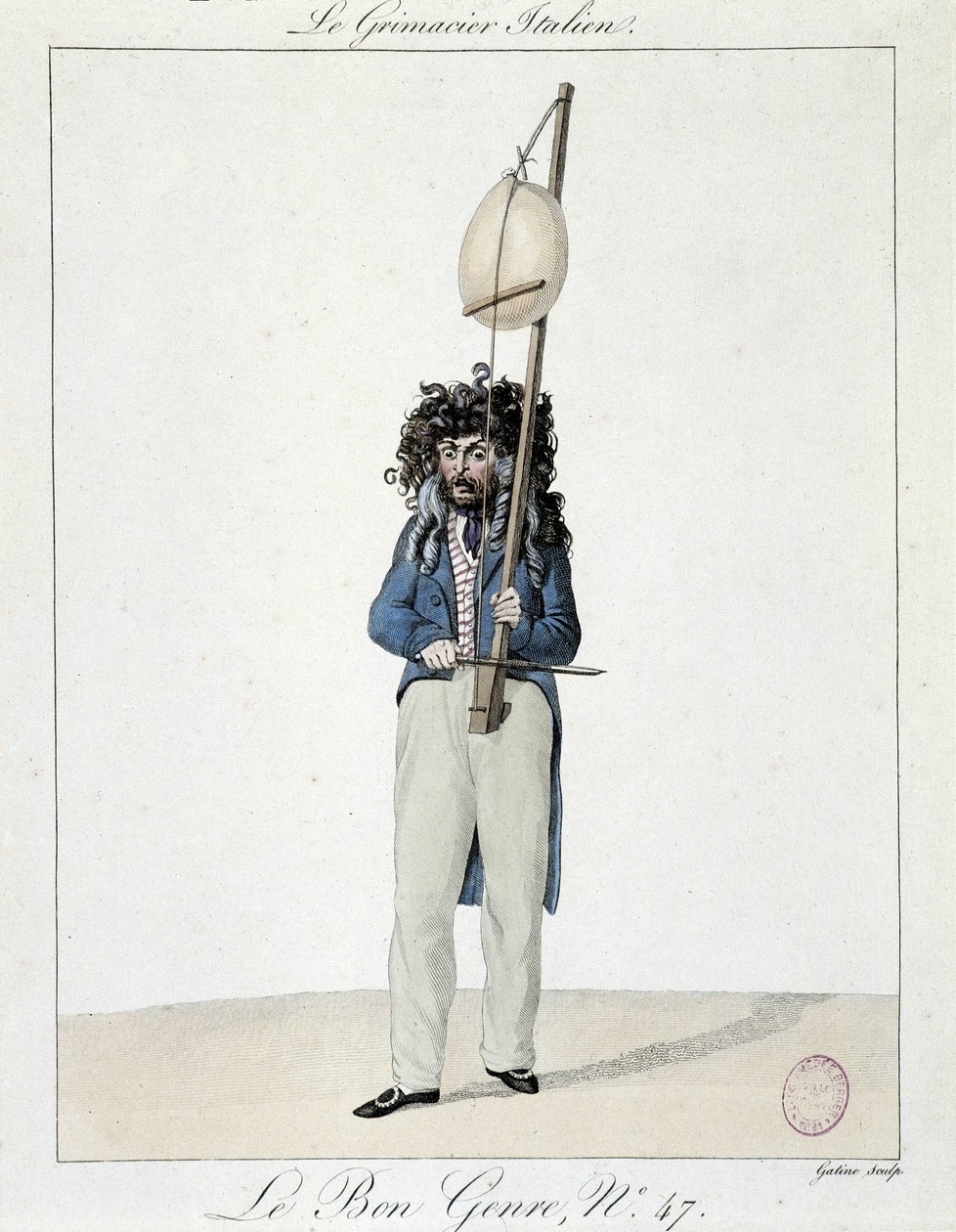 Musician in the street: the Italian grimacier - engraving by Unknown artist