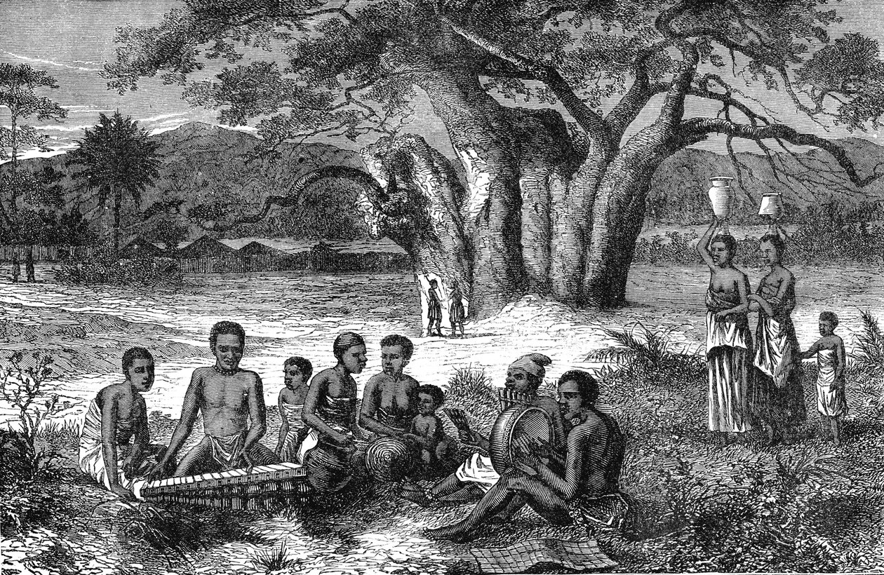Musicians of the Banks of the Zambeze River, Africa (Engraving 1885) by Unknown artist