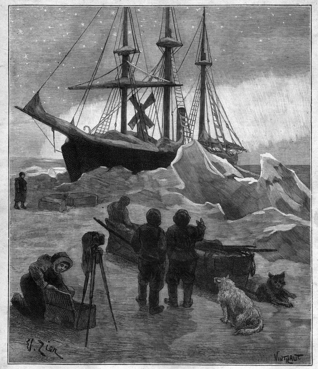 とろ Nansen's polar exploration ship Fram trapped in the ice