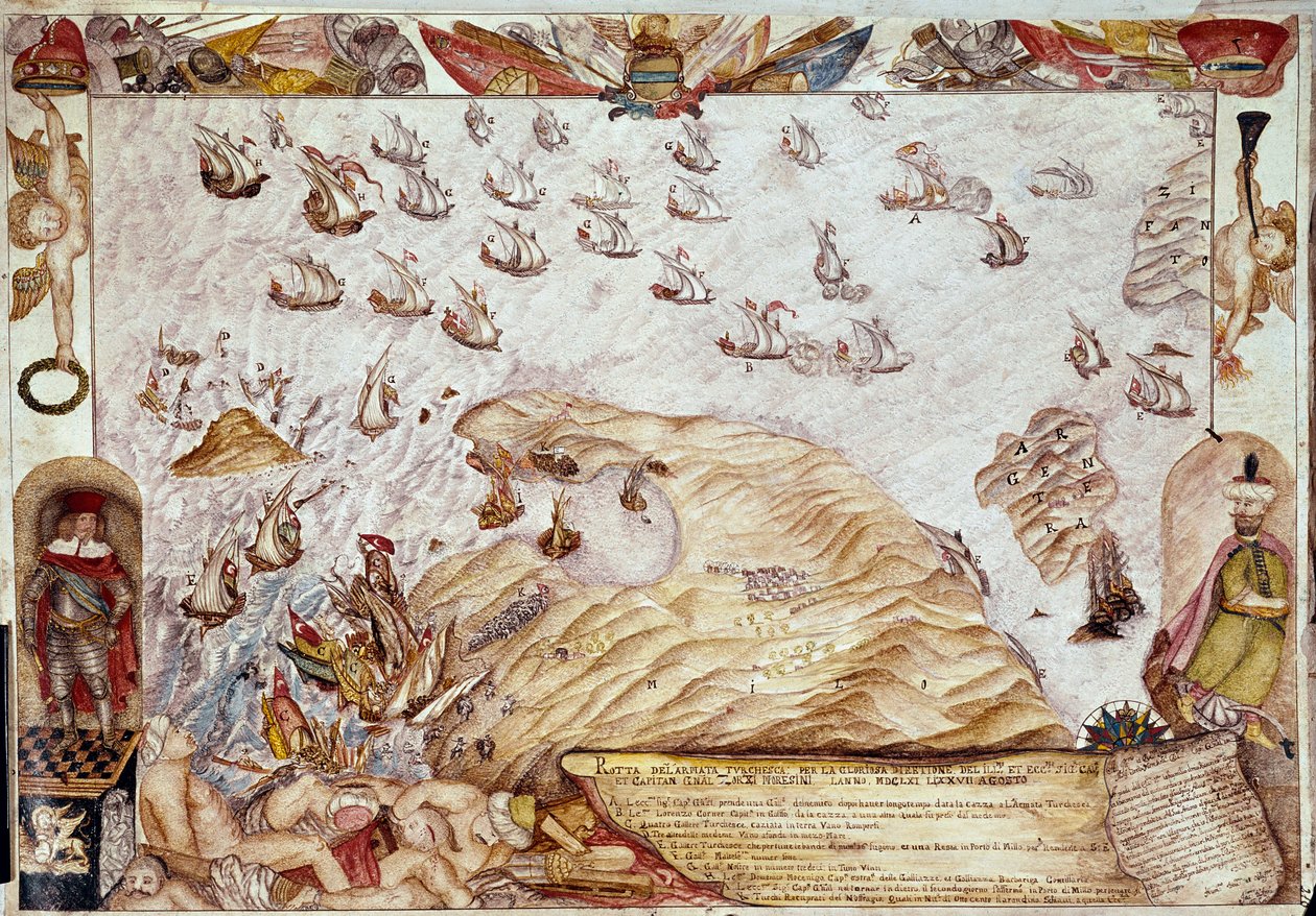 Naval battle between the Turkish and Venetian fleets in 1661 by Unknown artist