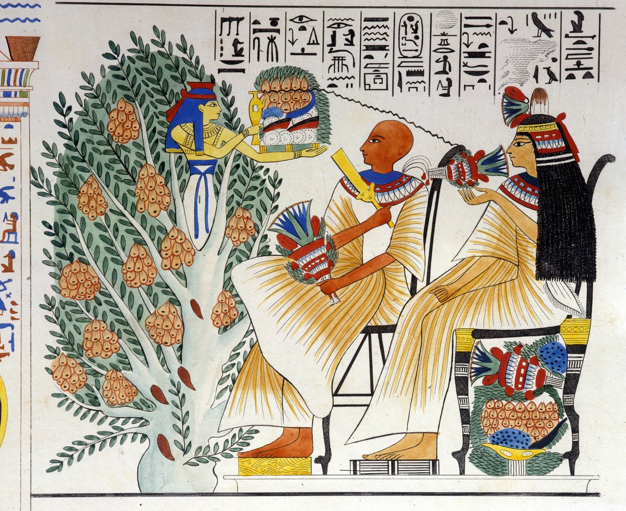 Nephtys, Egyptian goddess, offers food to the deceased - in “Monuments of Egypt and Upper Nubia” by Ippolito Rosellini. 19th century. by Unknown artist