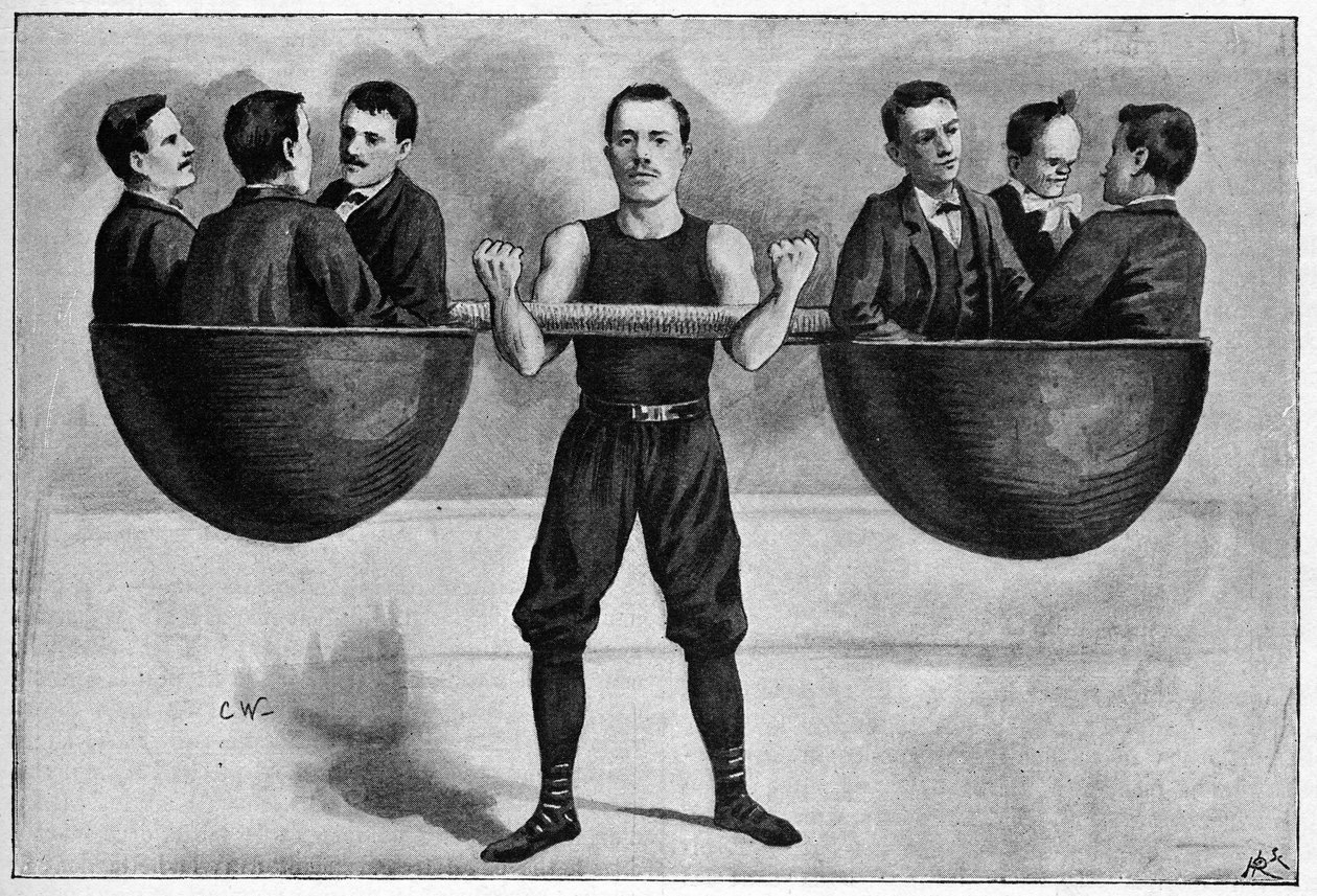 Nino, Young Italian 24 Year Old in the Winter Circus Carrying Six Men in Her Arm. From a Photo from 1898 by Unknown artist