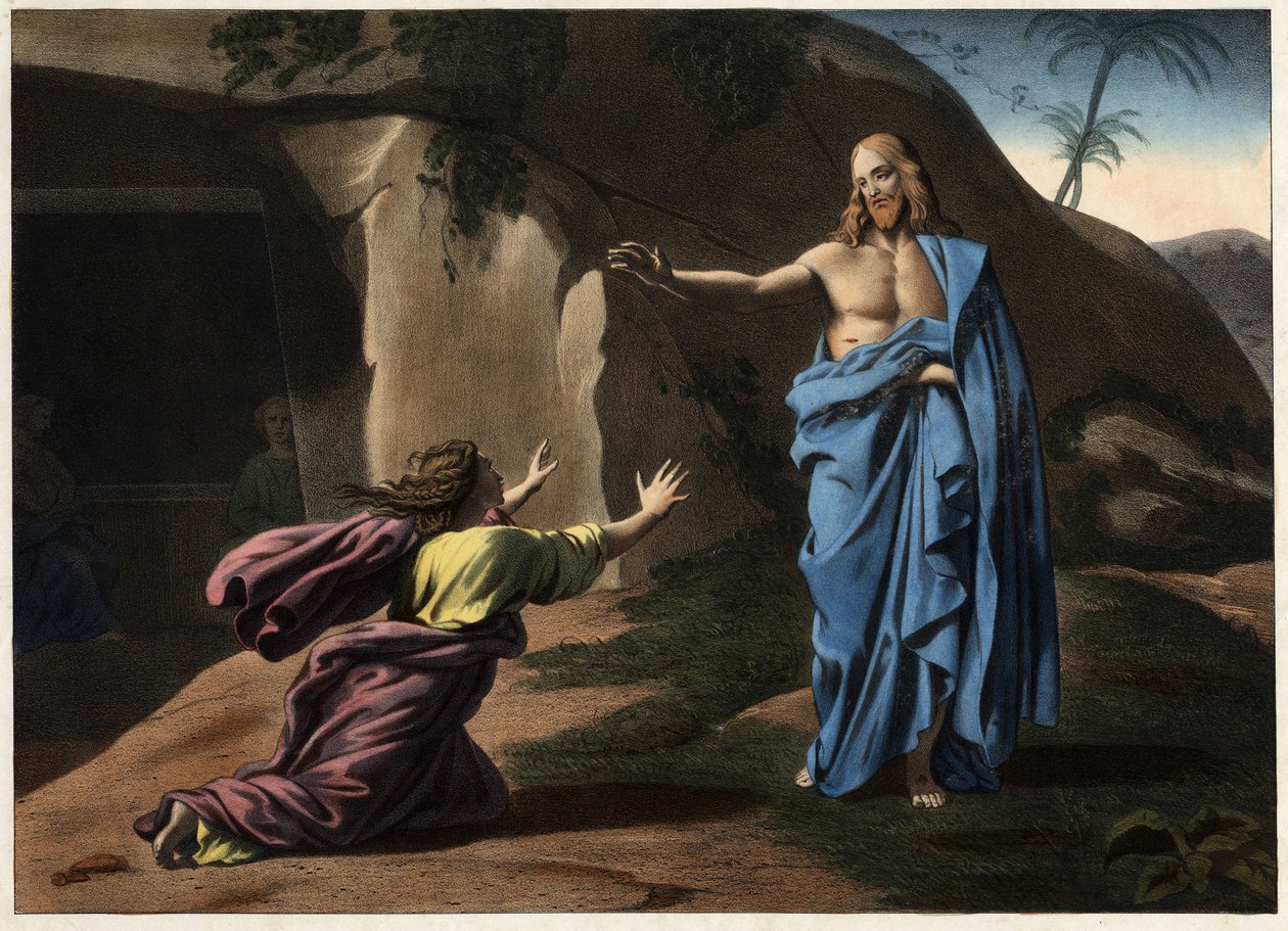 Noli me tangere: the apparition of Christ to Saint Magdalene. Anonymous engraving of the 19th century by Unknown artist